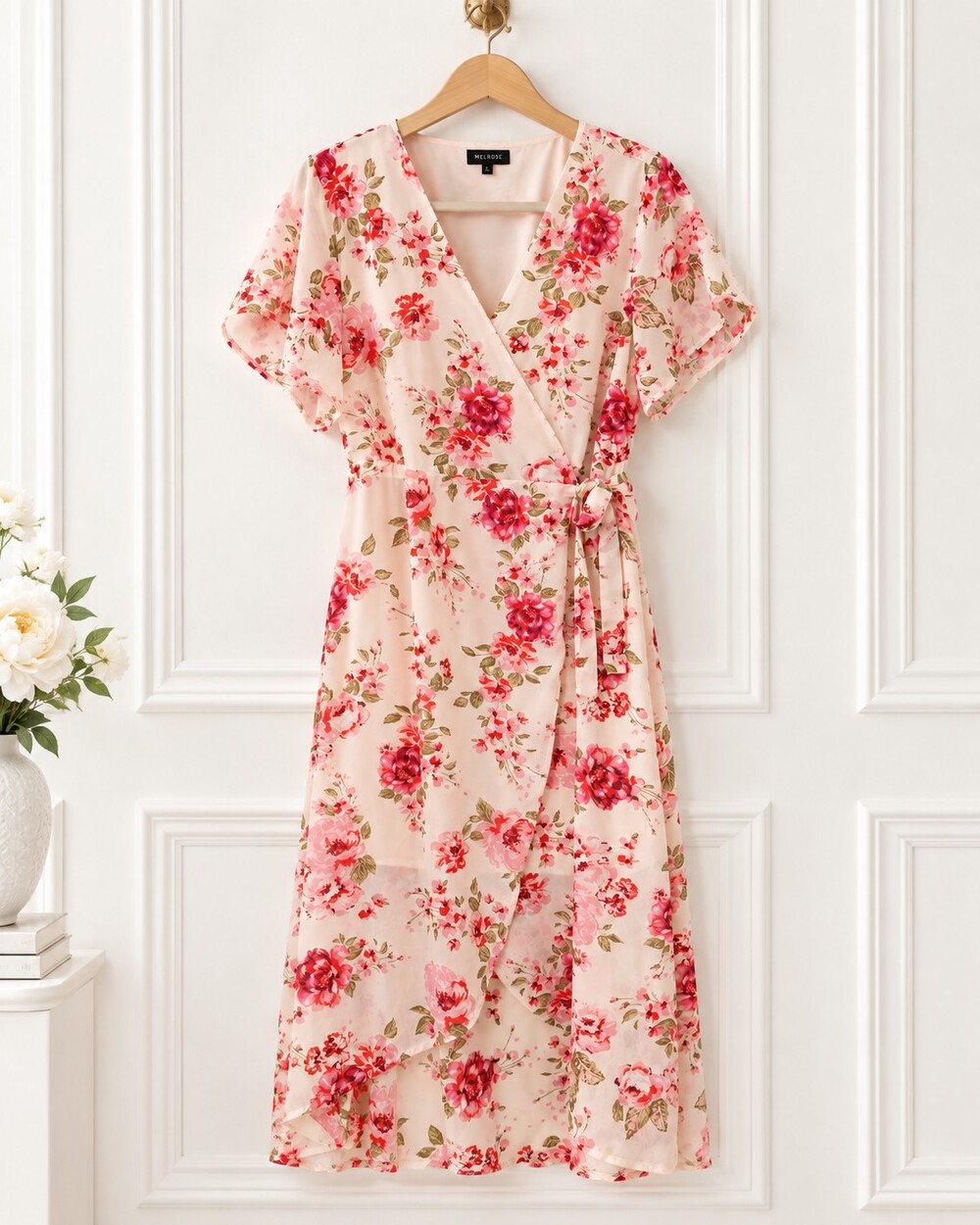 New Look Pink Floral High Low Wrap Maxi Dress Romantic Feminine | Size XL - Picture 5 of 9